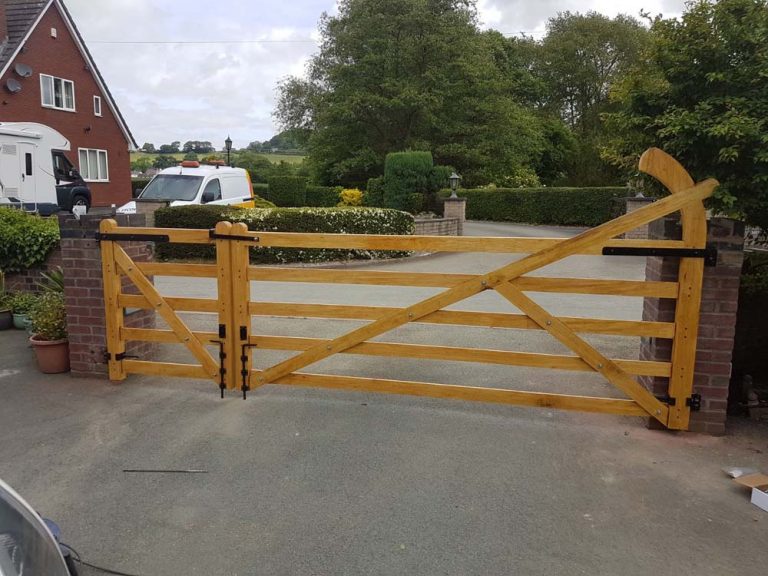 Arch Top 5 Bar Wooden Gates with Pedestrian Field Gate Redwood And